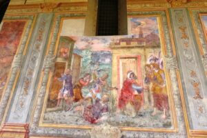 Fresque sur le mur du cloître des Clarisses à Naples